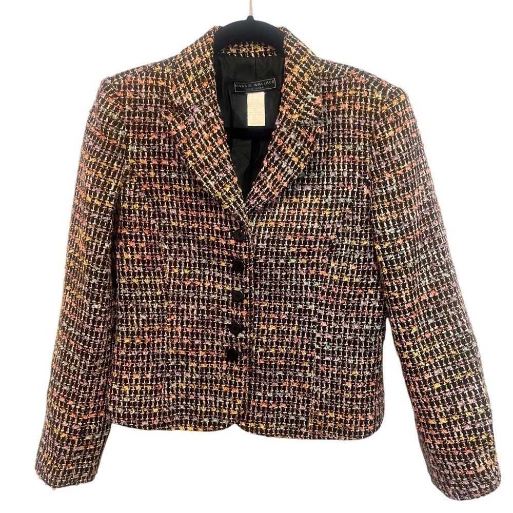 Harris Wallace Tweed Multi-color Single Breasted Blazer Size 8